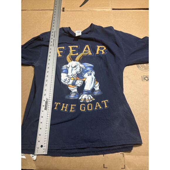 Fear The Goat Navy Graphic Blue Long Sleeve Tee, Size Large Gildan, Crew Neck - Picture 7 of 14